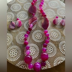 Sterling silver pink magenta agate necklace set